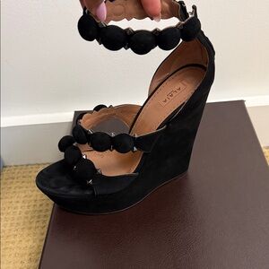 Alaia Black Suede Beaded Ankle-Strap Wedge Sandals
